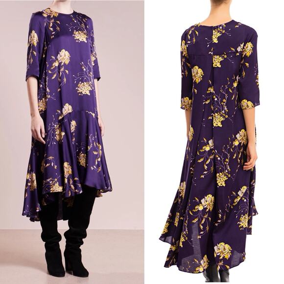 Max & Co. Dresses & Skirts - Max&Co. Purple Floral Shift Midi Dress Hi Lo Ruffle Skirt Sz XS S ? Half Slv